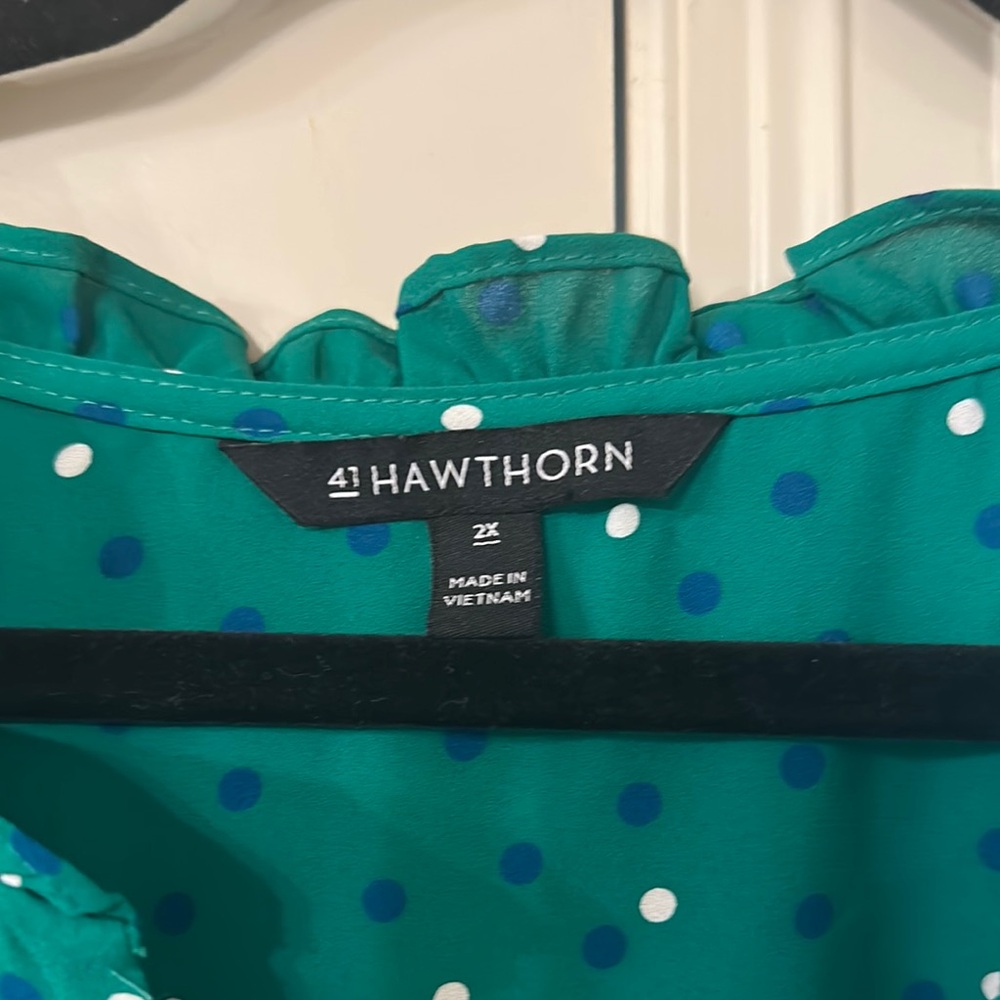 41 Hawthorn Green Flutter Sleeve Blouse with Ruffled Details - Picture 2 of 3